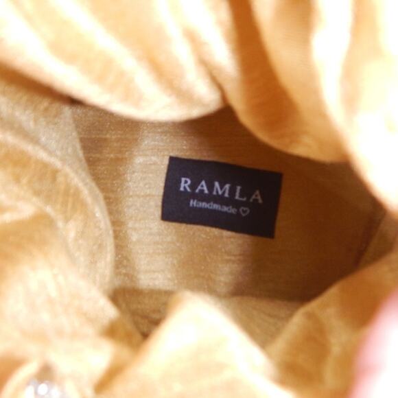 Ramla Handcrafted Lotus Pearl Beaded Embellished Potli Bag Gold - Picture 6 of 9